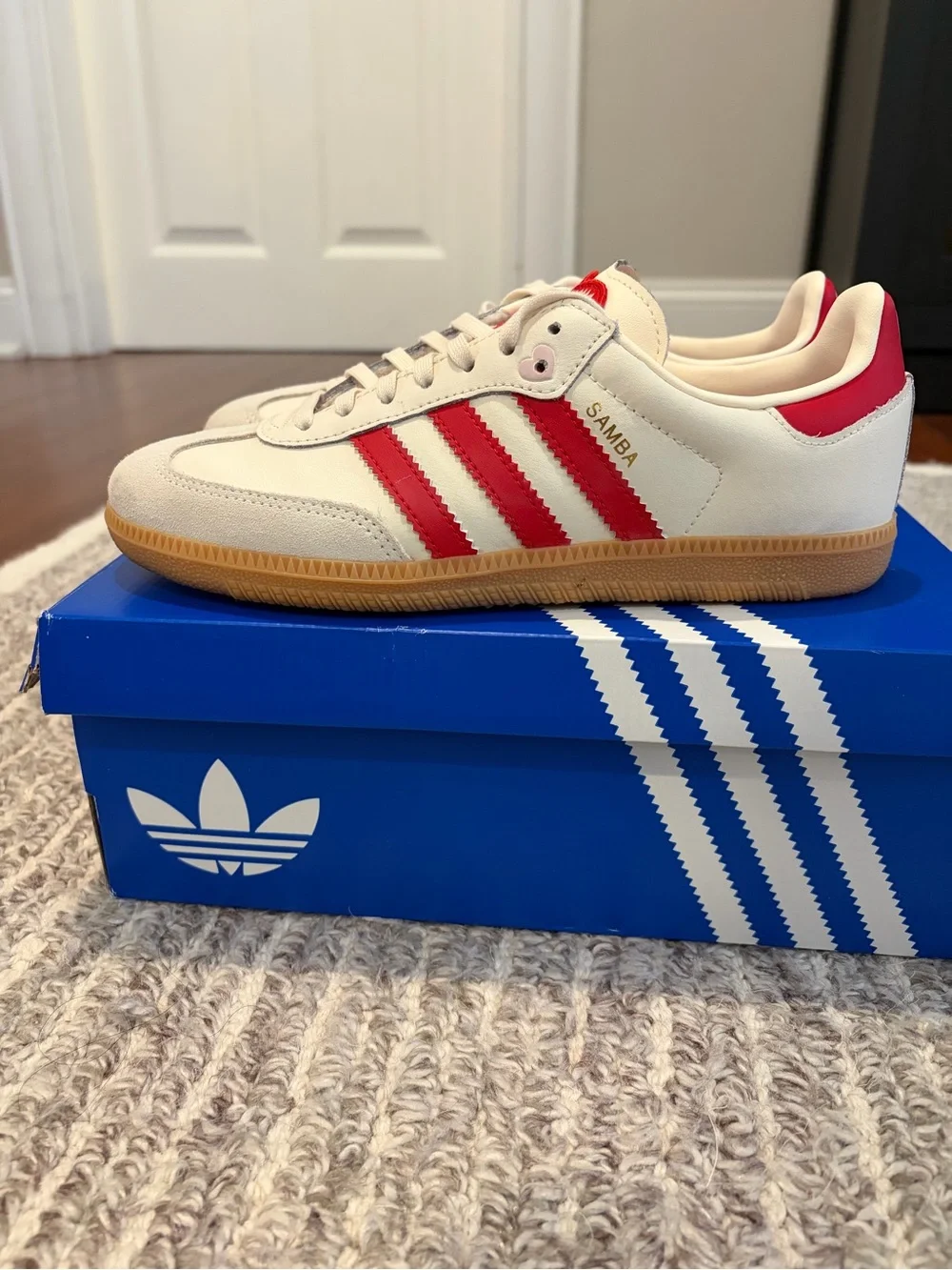 Adidas Kids Samba Heart Sneakers in White and Red